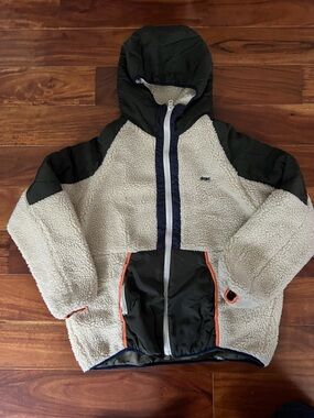 Og Zara x Dnwr multi colour Sherpa Fleece Hooded Jacket - Cream and Olive